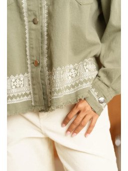 Surchemise Femme Ample en Toile à Poches Plaquées
