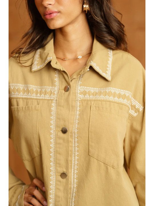Locker sitzendes Damen-Canvas-Overshirt mit aufgesetzten Taschen