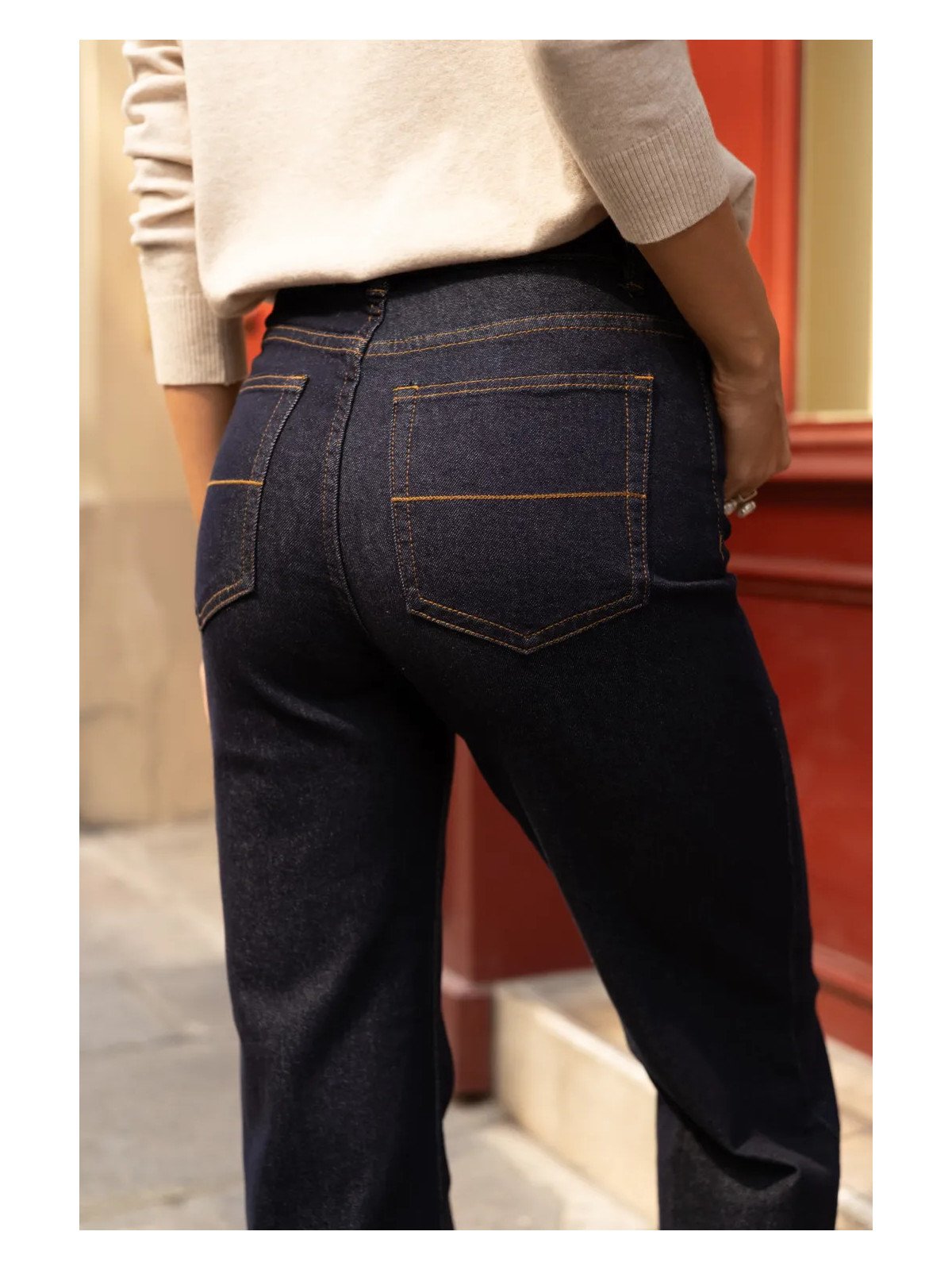 Jean Femme Taille Haute Droit à Revers Larges