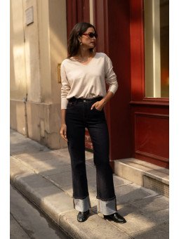 Jean Femme Taille Haute Droit à Revers Larges