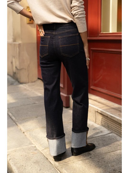 Jean Femme Taille Haute Droit à Revers Larges
