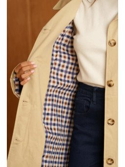 Langer Damen-Trenchcoat mit Gürtel und breitem Kragen
